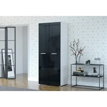 Šatní skříň Skříň FRANCO C bílá/černý lesk, 80&nbsp;x 201&nbsp;x 51&nbsp;cm