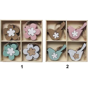 Velikonoční dekorace Květinka/ptáček závěs dřevo 8ks/5cm mix (539721)