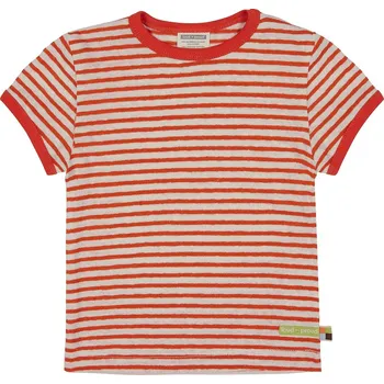 Dětské pruhované triko s krátkým rukávem s příměsí lnu Tmavě oranžová loud + proud Velikost: 62/68