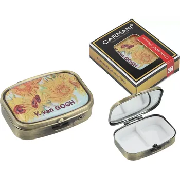 Carmani® Carmani -Obdélníková krabička na pilulky se zrcátkem V. van Gogh, Slunečnice v dárkové krabičce - 5,5*4*1,5 cm