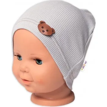 Dětská móda Baby Nellys Žebrovaná čepice Medvídek - šedá, vel. 92/98, 92/98 (18-36m)