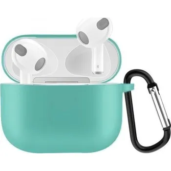 Pouzdro na mobilní telefon Ochranný silikonový obal s karabinou pro AirPods 3 - tyrkysový