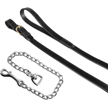 EQUESTRO Vodítko kožené s řetízkem Silver Equestro, FULL, černé