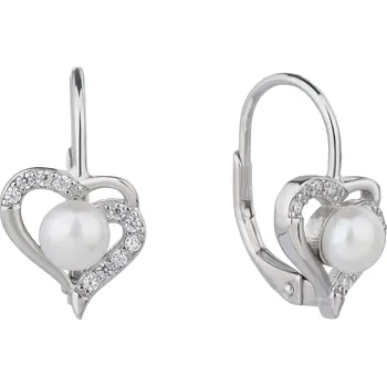 Náušnice Bealio BEALIO Stříbrné náušnice SRDÍČKO s perlou 03-10268-1120