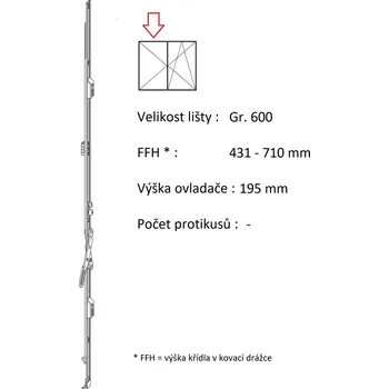 Příslušenství k oknu ROTO NX - Štulpový převod konstantní Velikost: Gr. 600, FFH 431-710