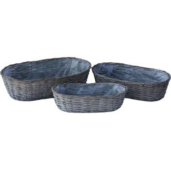 Truhlík šedý oválný 43 cm/ 47 cm/ 57 cm, S/3