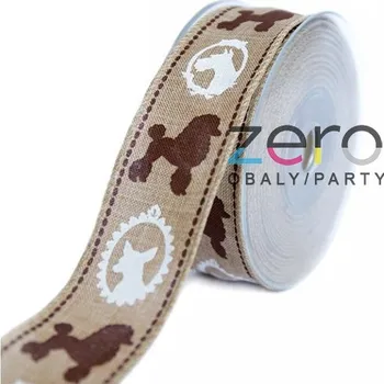 Stuha Stuha tkaná 4 cm x 10 m - přírodní s tiskem psů I