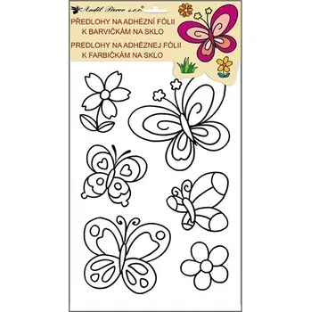 Výtvarná barva Anděl Předlohy na malování na sklo s vyvýšenou konturou motýli 37x21cm 1556 Předlohy na adhezní fólii: TYP - 4