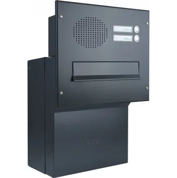 Poštovní schránka 1x poštovní schránka F-046 k zazdění do sloupku + čelní deska s 2x zvonkem a HM URMET - lakovaná - RAL 7016 MAT. - ANTRACIT