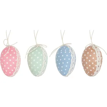 Velikonoční dekorace ANDĚL Vajíčko na zavěšení s krajkou a puntíky 6 cm