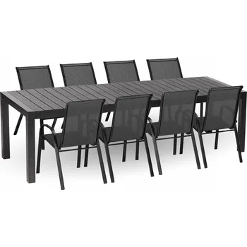 Zahradní sestava IWHOME Granada XXL antracit + 8x židle Valencia 2 černá