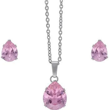 Souprava šperků Doria Set šperků z oceli stříbrno-růžový K360