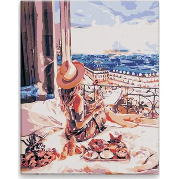 Malování podle čísel - Snídaně v Paříži - 40x50 cm, bez dřevěného rámu - CZ výroba