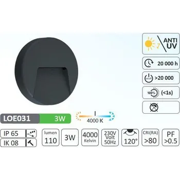Venkovní osvětlení LUMAX Svítidlo fasádní LED Aston Round 3W, 230V Neutrální bílá
