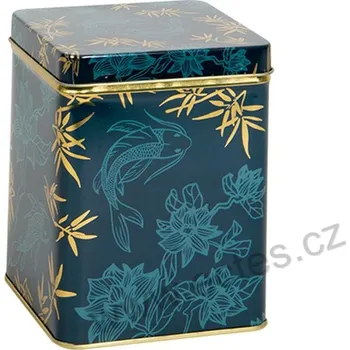 Dóza na potraviny KOI tyrkysová plechová dóza na čaj 7418 ryby koi a lotosové květy