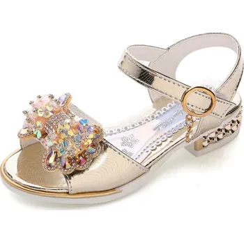 Dívčí sandály Čína Lesklé dívčí sandálky s podpatkem Barva: Zlatá, Velikost: 30
