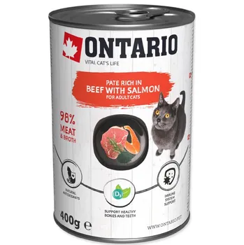 Krmivo pro kočku Ontario Cat Adult konzerva Beef with Salmon and Spirulina 400 g