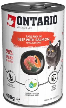 Krmivo pro kočku Ontario Cat Adult konzerva Beef with Salmon and Spirulina 400 g