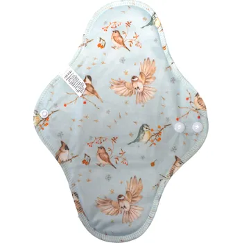 Menstruační vložka Breberky BIO Noční vložka (PUL) - Ptáčci u jeřabin & přírodní bambusovo-biobavlněné froté