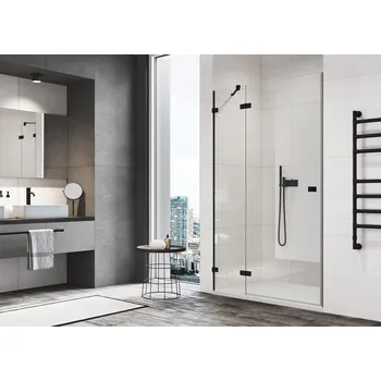 Sprchové dveře AN13W - dveře levé s pevnou stěnou v rovině a L-kováním 75 cm, profil černý AN13WG07500607