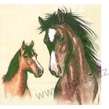 Papírový ubrousek IHR AMY AND LUCY CREAM krémové papírové dezertní ubrousky hnědí malovaní koně 20 ks