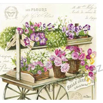 Papírový ubrousek Easy Life LES FLEURS papírové ubrousky růžové a fialové květiny na vozíku 20 ks