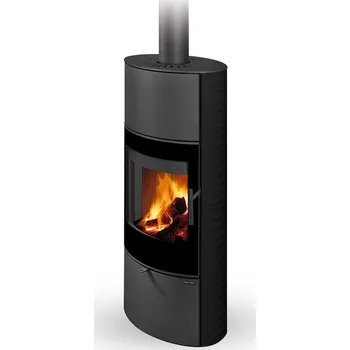 Krbová kamna ROMOTOP SONE G 01 A keramika černá matná 49400 - keramická krbová kamna s reliéfem a designovým sklem s možností akumulace