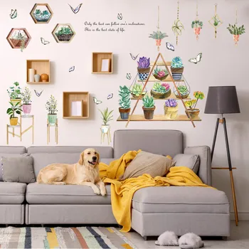 Samolepící dekorace Samolepka na zeď "Rostliny ve květináčích 4" 110x75cm