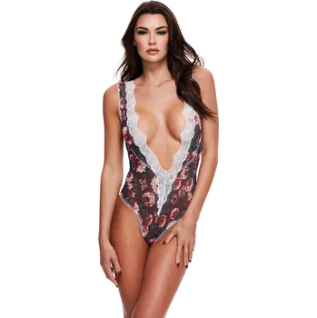 Dámské erotické prádlo Baci Grey Floral & Lace Teddy Velikost S/M