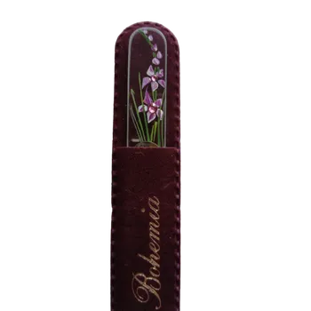 Skleněný pilníček na nehty, čirý podklad s křišťály Swarovski Elements®, Květina I - 110 mm