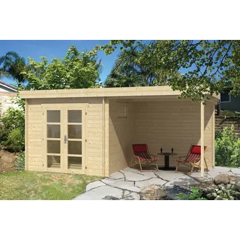 Zahradní domek Zahradní domek s přístřeškem 28 mm Brenda 550X275 (Zahradní srubový domek 28 mm)