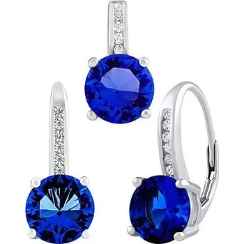 Souprava šperků Stříbrný set šperků VERITY se syntetickým Safírem - náušnice a přívěsek LPS1335SBS