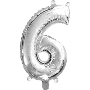 Balónek Balón narozeninový 35cm - číslo 6, stříbrný