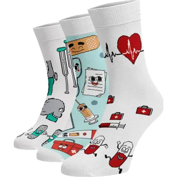 Dámské ponožky Zvýhodněný set 3 párů vysokých veselých ponožek - NEMOCNIČNÍ MIX Bavlna 42-44