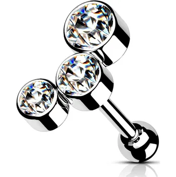 Piercing Piercingate Činka do ucha - 3 kamínky PNC00127 - Barva/Motiv: Černá, Délka tyčky: 6 mm, Kuličky: 3 mm, Průměr tyčky: 1,2 mm