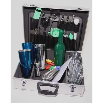 Barmanský kufr - světle modrý metal