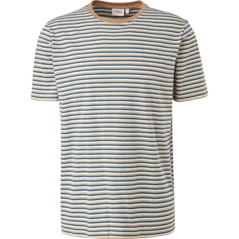 Pánské tričko s.Oliver pánské triko s proužkem krátký rukáv hnědé Velikost: M