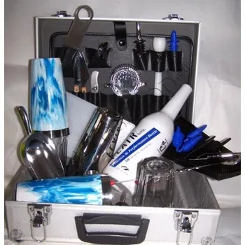 Barmanský kufr - vinyl modrobílý