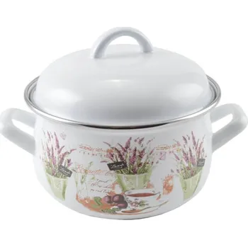 Hrnec Smaltovaný kastrol s poklicí, objem 1,8 L levandule