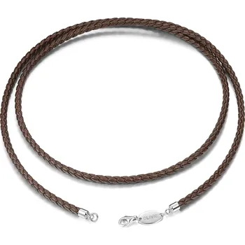Řetízek Olivie Kožená hnědá pletená šňůrka 50cm, tl.3 mm 6032 Ag 925; ≤4,1 g.