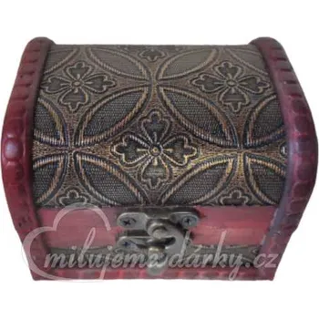 Dárková krabička Tmavě hnědá dřevěná mini truhlička se čtyřlístky a kroužky