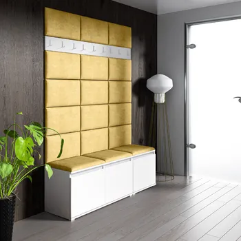 Předsíňová stěna Eka Předsíňová stěna s čalouněnými panely Trinity 6 - Bílá / Žlutá 2318