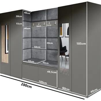 Předsíňová stěna Eka Předsíňová stěna s čalouněnými panely Trinity 10 - Bílá / Béžová 2304