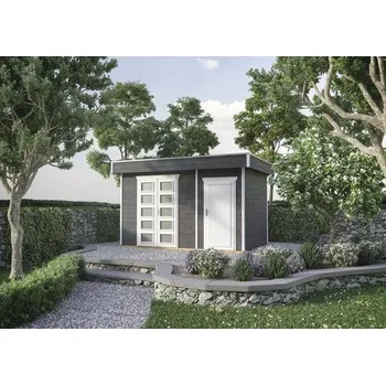 Zahradní domek Dřevěný zahradní domek SKAN HOLZ Venlo 3 břidlicově šedý 380 x 250 cm vč. místnosti na nářadí