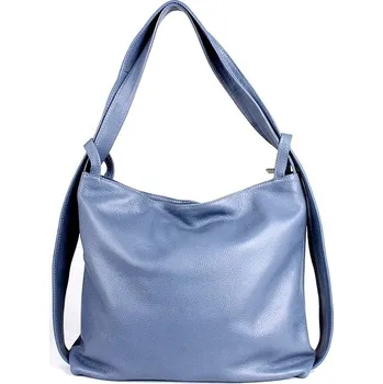 Vera pelle Kabelka a batoh v 1 - velká kožená modrá kabelka na rameno a batoh 7712 Džínově modrá