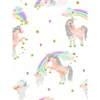 Tapeta ArtHouse Unicorn Rainbow dětská tapeta s jednorožcem white