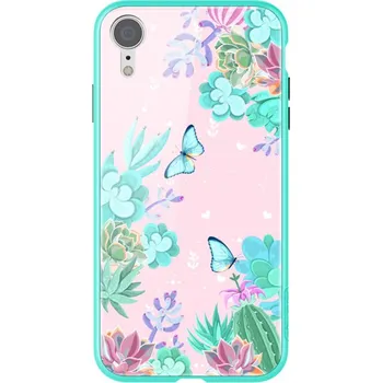 Kryt NILLKIN pro Apple iPhone Xr - gumový / skleněný - motýli a květiny - zelený