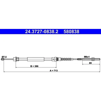 Lanko parkovací brzdy Tažné lanko, parkovací brzda ATE 24.3727-0838.2