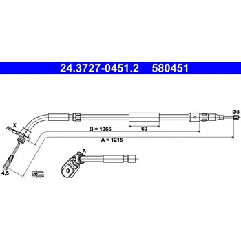 Lanko parkovací brzdy Tažné lanko, parkovací brzda ATE 24.3727-0451.2