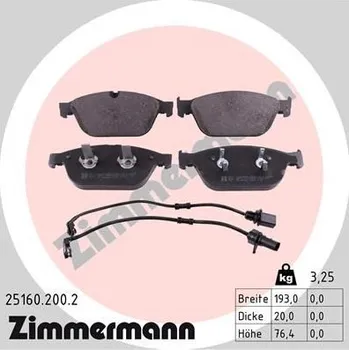 Brzdová destička Sada brzdových destiček, kotoučová brzda ZIMMERMANN 25160.200.2